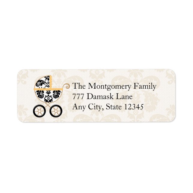 ADRESSE DE RETOUR DE BÉBÉ DE DAMASK NOIR JAUNE (Devant)