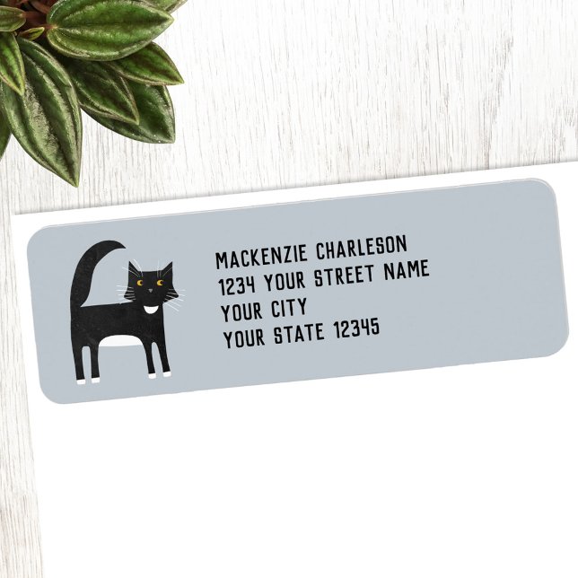 Adresse de retour de chat noir et blanc (Fun black and white Tuxedo Cat personalized custom text return address label)