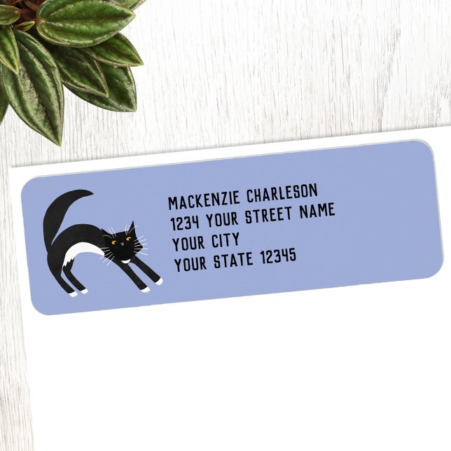 Adresse de retour de chat noir et blanc (Cute black and white tuxedo cat return address label)