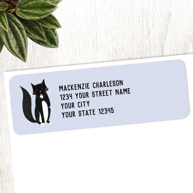 Adresse de retour de chat noir et blanc (Black and white tuxedo bicolor cat return address label)