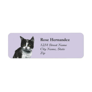 Adresse de retour de chat noir et blanc de Kitty