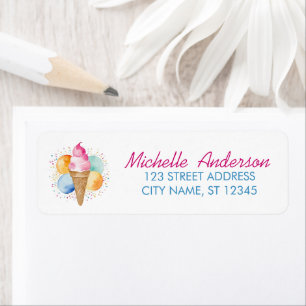 Adresse de Retour de Crème Glacée Aquarelle Été Te