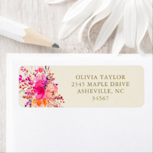 Adresse de Retour de Fête de Mariage Florale Rose