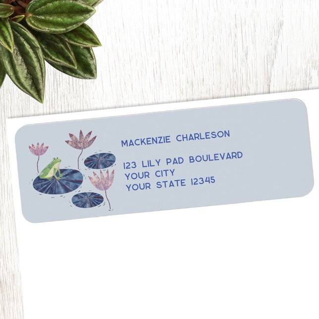 Adresse de retour de grenouille (Frog Lily Pad personalized custom text return address label)