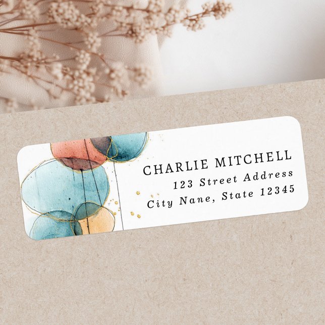 Adresse de retour de la terre cuite rose bleue de  (Abstract shape blue pink terracotta return address label)