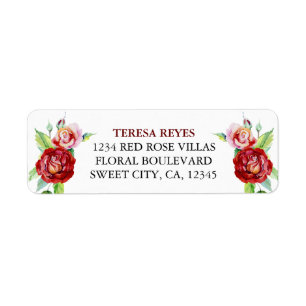 Adresse de retour de l'eau de rose rouge Vintage
