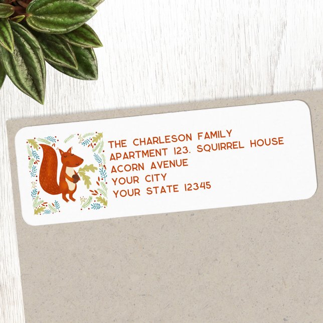Adresse de retour de l'écureuil (Fun Squirrel return address label with personalized details, ideal for Thanksgiving and Christmas)