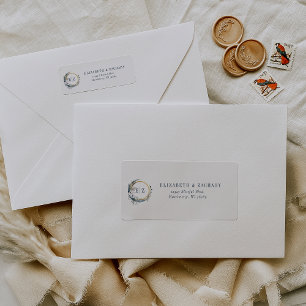 Adresse de retour de mariage à monogramme floral b