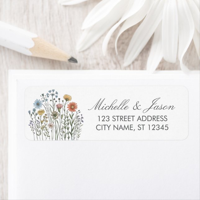 Adresse de retour de mariage aux fleurs sauvages c (En situation)