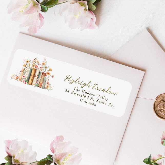 Adresse de retour de mariage avec un livre floral  (Créateur téléchargé)