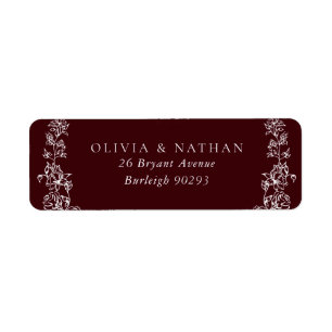 Adresse de retour de mariage blanc vintage bordeau