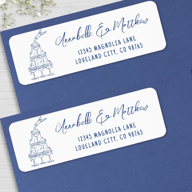Adresse de Retour de Mariage Bleu Dessinée à la Ma (Hand Drawn Blue Wedding Return Address label )