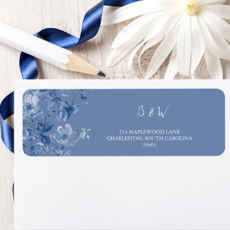 Adresse de Retour de Mariage Botanique Bleu Élégan