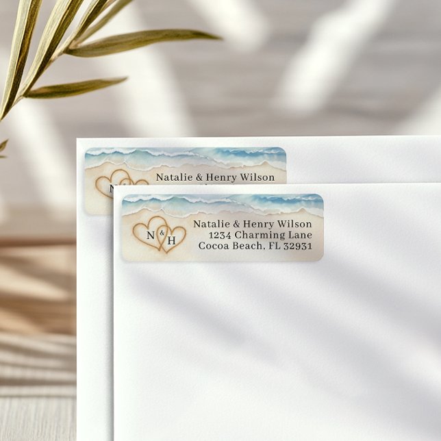 Adresse de retour de mariage de plage avec le coeu (Beach Return Address Labe)