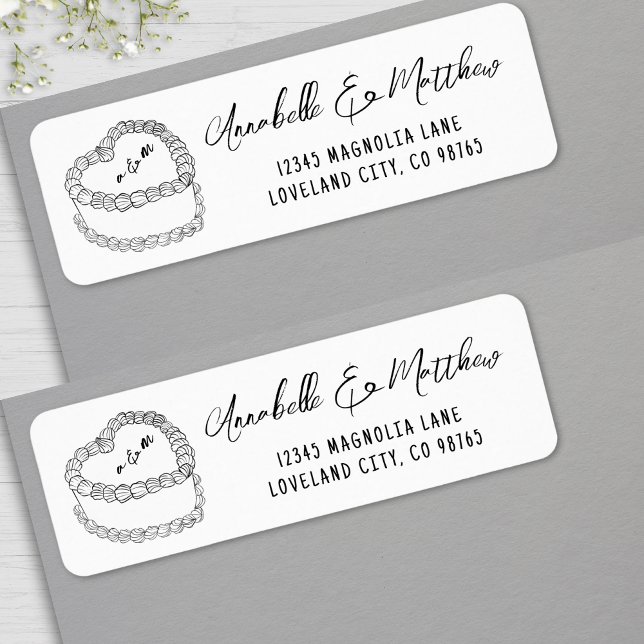 Adresse de retour de mariage dessinée à la main de (Vintage Cake Hand Drawn Wedding Return Address label )