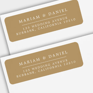 Adresse de retour de mariage élégante simple en or