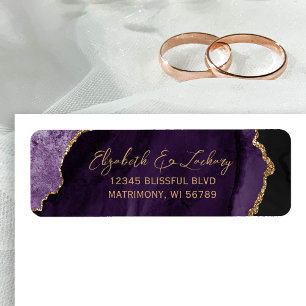 Adresse de retour de mariage en écriture dorée sur