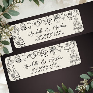 Adresse de Retour de Mariage Fantaisiste Dessinée
