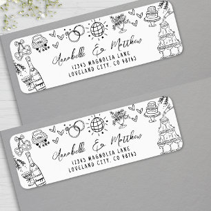 Adresse de Retour de Mariage Fantaisiste Dessinée