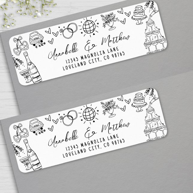 Adresse de Retour de Mariage Fantaisiste Dessinée  (Hand Drawn Whimsical Wedding Return Address label)