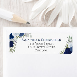 Adresse de Retour de Mariage Fleurie Bleue Élégant