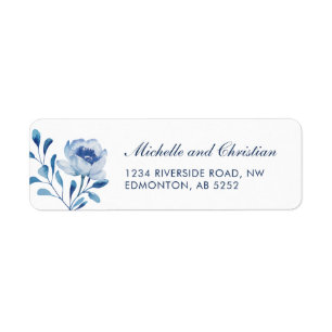 Adresse de Retour de Mariage Floral Aquarelle Bleu