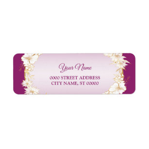 Adresse de retour de mariage floral blanc doré ros
