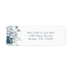 Adresse de retour de mariage florale bleu poussiér