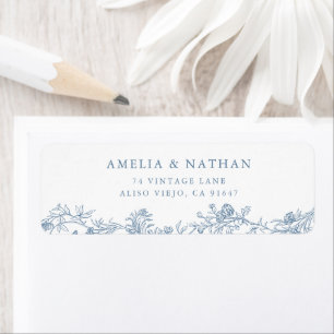 Adresse de retour de mariage florale vintage bleue