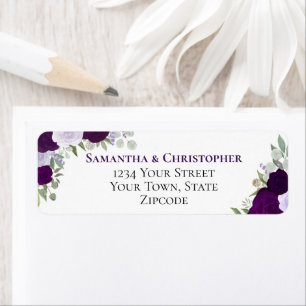 Adresse de Retour de Mariage Florale Violette Élég