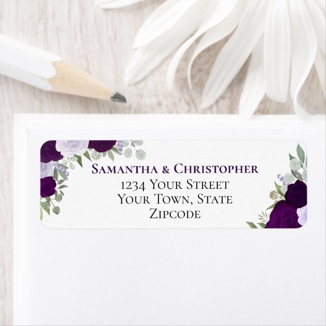 Adresse de Retour de Mariage Florale Violette Élég (En situation)