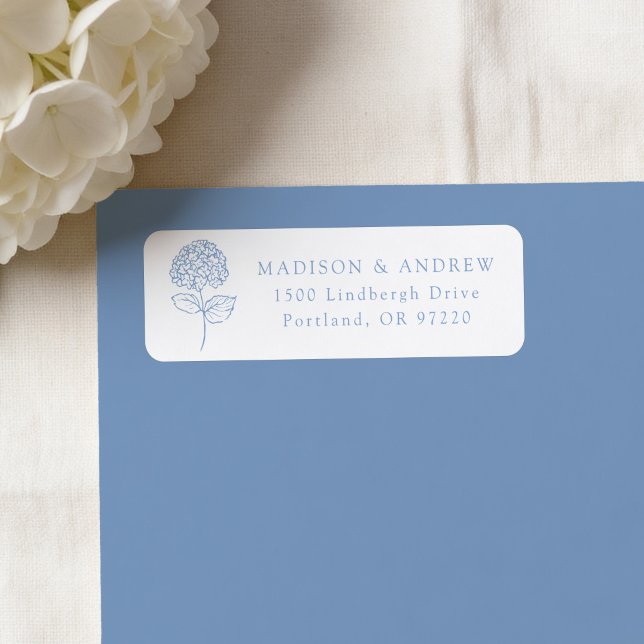 Adresse de Retour de Mariage Hydrangea Bleu Classi (Créateur téléchargé)