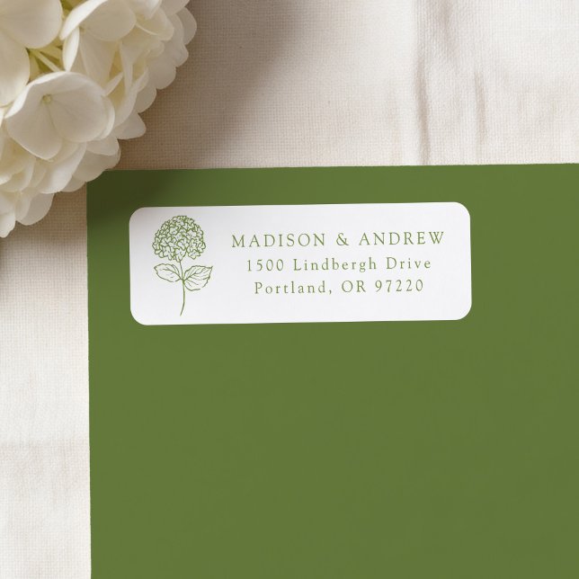 Adresse de Retour de Mariage Hydrangea Vert Olive (Créateur téléchargé)