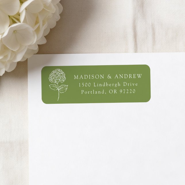 Adresse de Retour de Mariage Hydrangea Vert Olive (Créateur téléchargé)