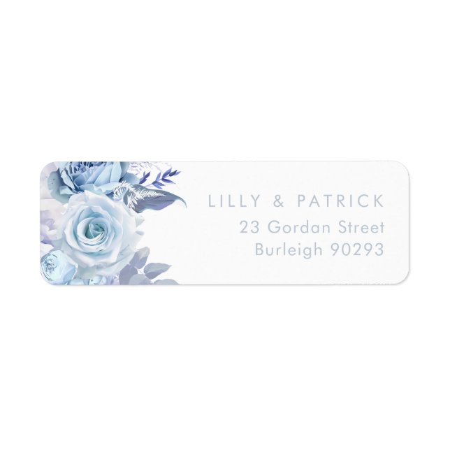 Adresse de retour de mariage moderne bleu poussiér (Devant)