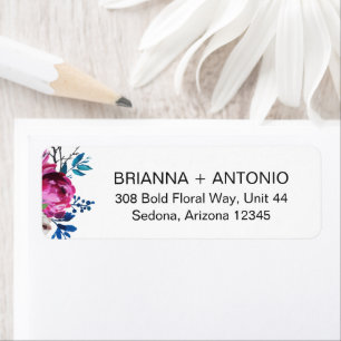 Adresse de retour de mariage moderne florale rose 