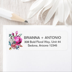 Adresse de retour de mariage moderne florale rose