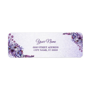 Adresse de retour de mariage pailletée florale ros