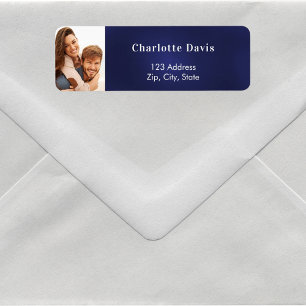 Adresse de retour de mariage photo bleu marine 