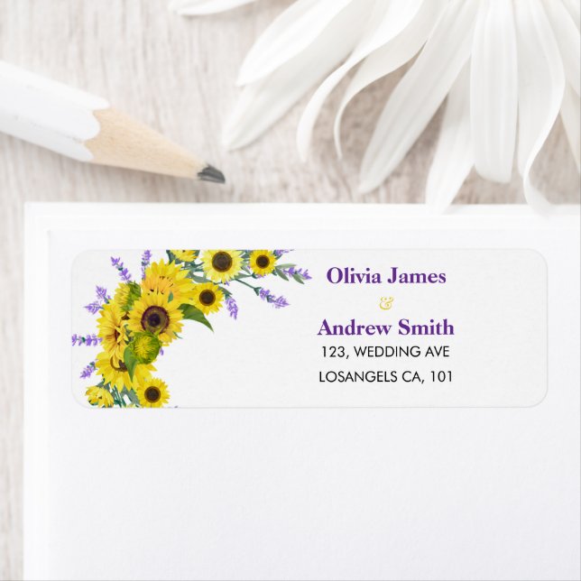 Adresse de Retour de Mariage Tournesol & Lavande (En situation)
