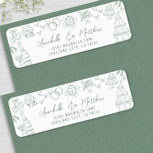 Adresse de Retour de Mariage Vert Fantaisiste Dess