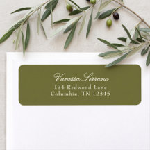 Adresse de retour de mariage vert olive classique