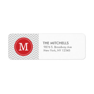 Adresse de retour de monogramme gris et rouge de
