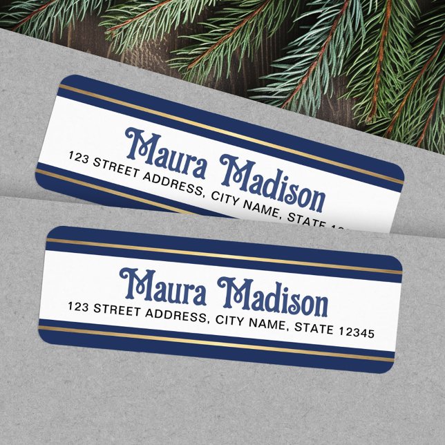 Adresse de retour de Noël bleu foncé (Dark blue Christmas holiday return address Label)
