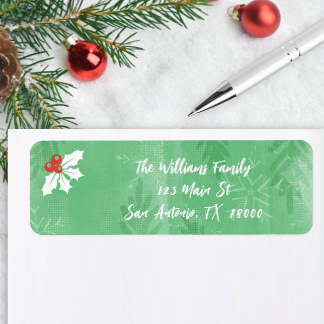 Adresse de retour de Noël verte (Green and White Christmas Return Address Stickers)