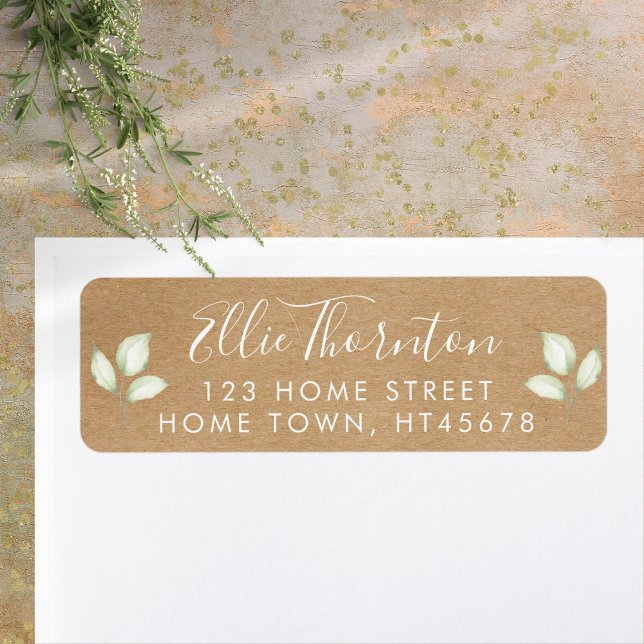 Adresse de retour de nom de script de verdure de K (Rustic Kraft Greenery Script Name Return Address Label)