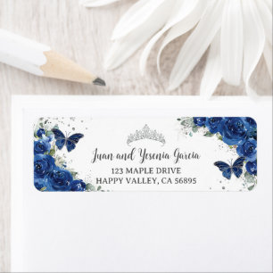 Adresse de Retour de Quinceañera Florale Bleu Roya
