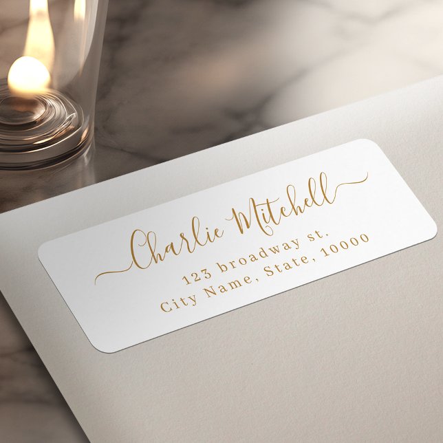 Adresse de retour de script élégant simple moderne (Gold Modern Simple elegant script return address Label)