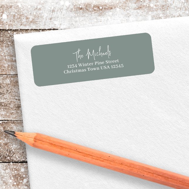 Adresse de retour de script manuscrit vert (Green simple and minimalist return address label.)