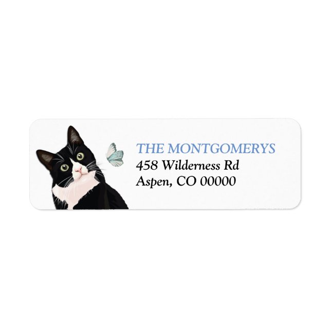 Adresse de retour de Tuxedo Cat et Blue Butterfly (Devant)